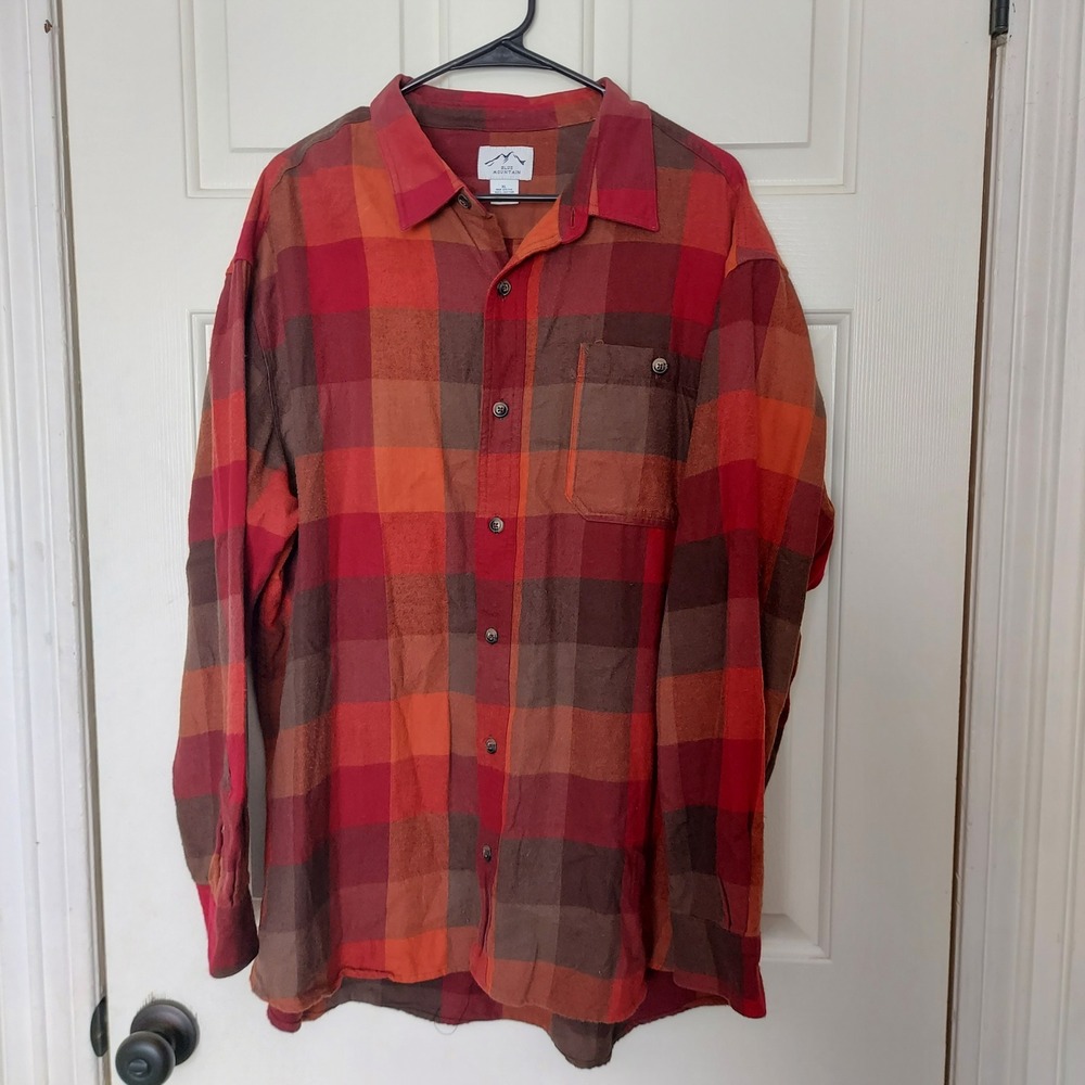 Blue Mountain Fall XL Red Orange Buffalo Plaid Flannel Button Down Shirt Cotton